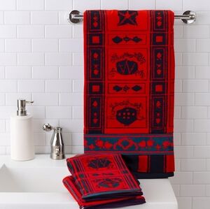 Vintage Red Christmas Holiday Towel set Green Gold Holly Ornaments Set Of 3